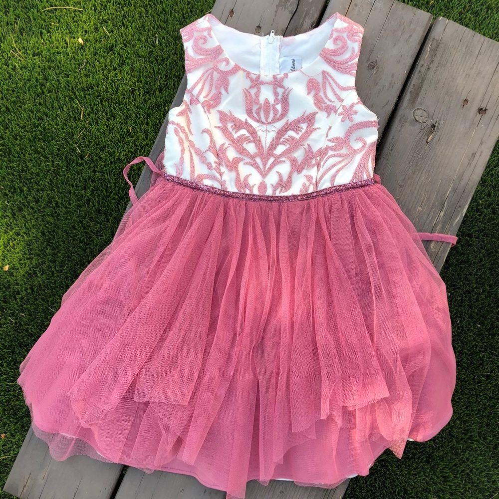 Girls Rare Editions pink and white tulle dress